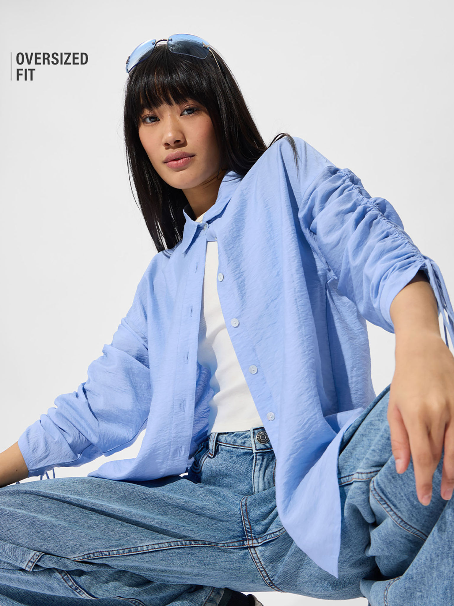 Korean Style Women Shirts Ice Blue Women Shirt