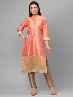 Shree - Women Chanderi Peach Ornamental Printed Kurta