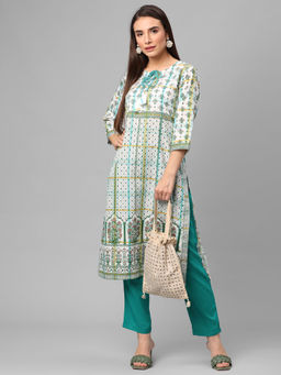 Shree - Women Rayon White Geometric Printed Kurta
