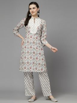 Nayam by lakshita - Ivory Printed Lace Yoke Design Kurta with Palazzo (Set of 2)