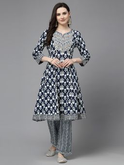 Nayam by lakshita - Navy Blue Embroidered Anarkali Kurta with Palazzo (Set of 2)