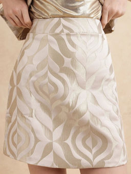 RAREISM - Vegor-B Metallic Gold Jacquard Regular Mini Skirt