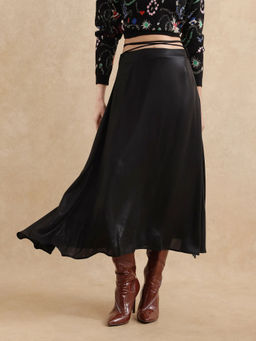 RAREISM - Wagna Primary Black Flared Midi Skirt
