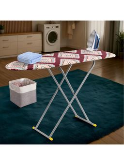 Kuber Industries - Height Adjustable Press Board Iron Stand Diamond Print- Red & Cream