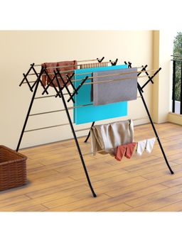 Kuber Industries - Steel Cloth Stand for Drying Clothes Foldable with 17 Hanger Rods Black