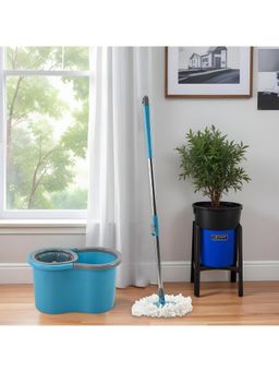 Kuber Industries - Extendable Handle Plastic Spin Mopping Bucket with 2 Refills Blue