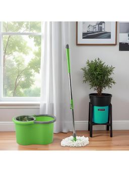 Kuber Industries - Spin Mop with Stainless Steel Wringer Mopping Bucket with 2 Refills Green