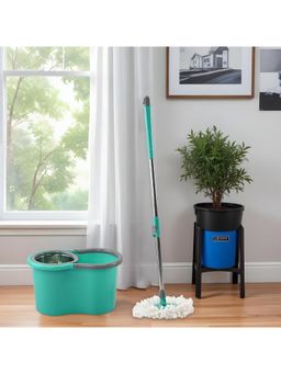 Kuber Industries - Spin Mop with Stainless Steel Wringer Mopping Bucket with 2 Refills Mint Green
