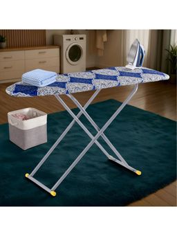 Kuber Industries - Height Adjustable Ironing Board with Press Holder Square Flower -Blue