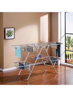 Kuber Industries - Stainless Steel Double Rack Cloth Stands for Drying Clothes Winger - Silver