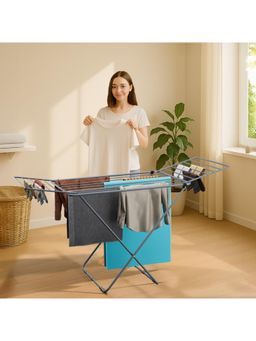 Kuber Industries - Premium Metal Clothes Drying Stand for Dryer Cloth with 16 Hanger Rods Grey