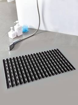 FABINALIV - Black Striped Anti-Skid Rubber Shower Mat with Suction Cups