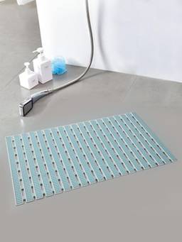 FABINALIV - Blue Striped Anti-Skid Rubber Shower Mat with Suction Cups
