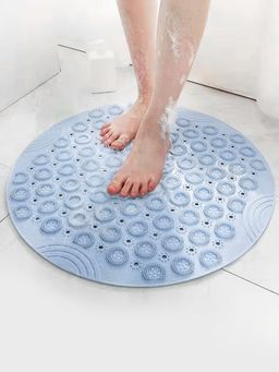 FABINALIV - Blue Geometric Anti-Skid PVC Shower Mat with Suction Cups