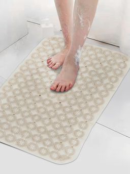 FABINALIV - Beige Geometric Anti-Skid PVC Shower Mat with Suction Cups