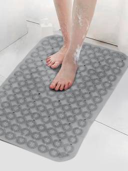 FABINALIV - Grey Geometric Anti-Skid PVC Shower Mat with Suction Cups