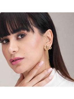 Palmonas - Women Gold Bow and Tassel Drop Earrings