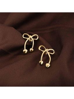 Palmonas - Women Unique Gold Bow and Heart Drop Earrings