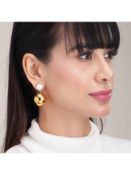 Palmonas - Women Gold Dome Pearl Drop Earrings