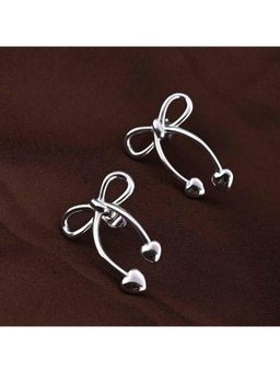 Palmonas - Women Silver Unique Bow and Heart Drop Earrings