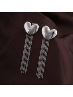 Palmonas - Women Silver Heart Fringe Drop Earrings