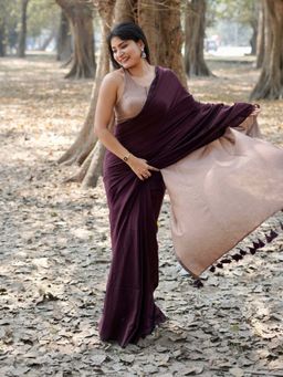 Eternity by Sakshi - Burgundy Mocha Office Saree with Unstitched Blouse