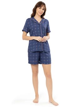 Amante - Printed Notch Collar With Mid Rise Shorts - Blue