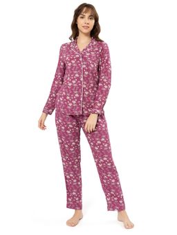 Amante - Printed Non Padded Non-wired Full Sleeve With Full Length Pant - Purple