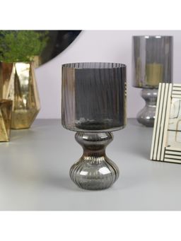 HomeTown - Phiona Glass Fluted Handcrafted Hurricane 29Cm in Black Colour