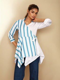 Zolo Label - White Blue Cotton Wrap Tunic