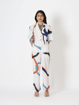 Kameez - White Digital Print Modal Cotton Co-Ord (Set of 2)