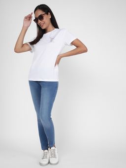 R&B - Women White Cotton Half Sleeves T-Shirt