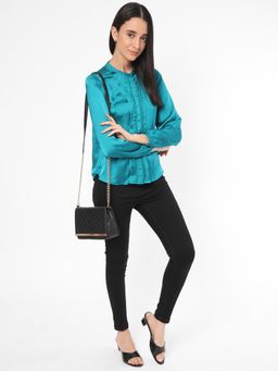 R&B - Women Teal Polyester Full Sleeves Top