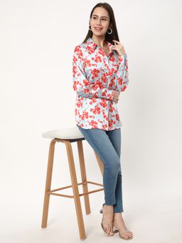 R&B - Women Blue Polyester Full Sleeves Shirt