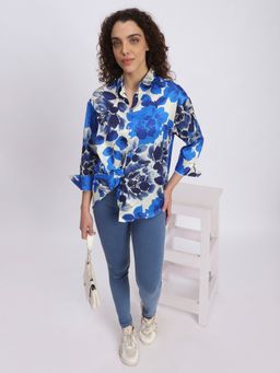 R&B - Women Blue Polyester Full Sleeves Shirt