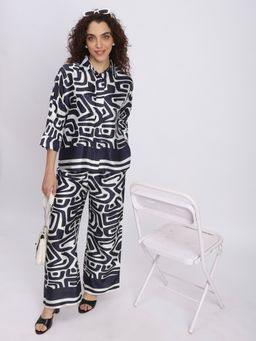 R&B - Women Navy Blue Polyester Three Fourth Sleeves Top