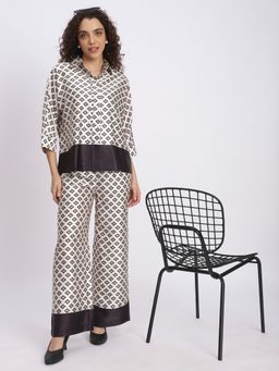 R&B - Women Off White Polyester Three Fourth Sleeves Top