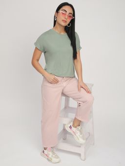 R&B - Women Green Viscose Blend Half Sleeves Top