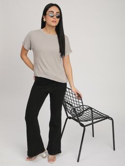 R&B - Women Grey Viscose Blend Half Sleeves Top