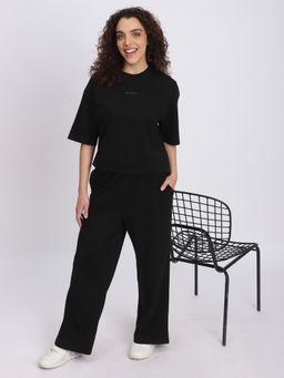 R&B - Women Black Cotton Half Sleeves T-Shirt