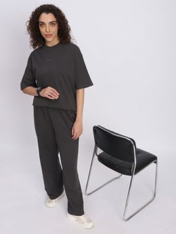 R&B - Women Charcoal Cotton Half Sleeves T-Shirt