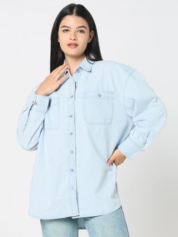 R&B - Women Blue Denim Full Sleeves Shirt