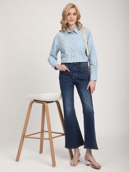 R&B - Women Blue Cotton Full Sleeves Shirt