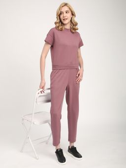 R&B - Women Mauve Viscose Blend Half Sleeves T-Shirt