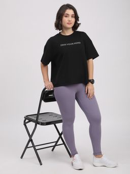 R&B - Women Black Viscose Blend Half Sleeves T-Shirt