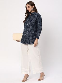 R&B - Women Navy Blue Cotton Full Sleeves Shirt