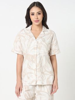 R&B - Women Beige Viscose Blend Half Sleeves Shirt