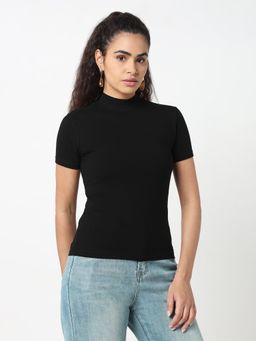 R&B - Women Black Viscose Half Sleeves Top