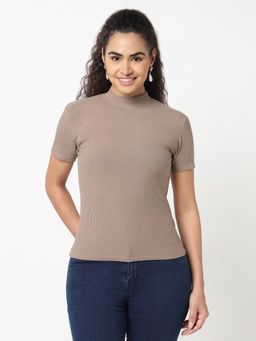 R&B - Women Brown Viscose Half Sleeves Top