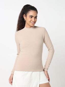 R&B - Women Beige Viscose Full Sleeves Top